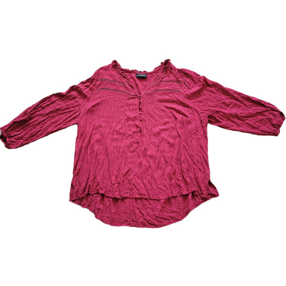 Lane Bryant Pink Magenta Long Sleeve V Neck Peasant Top Women Sz 26/28 - Picture 7 of 8